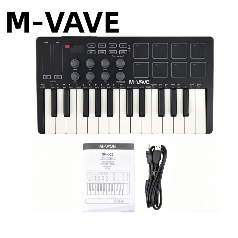 Midi Controller Pad - M-VAVE SMK-25 Black Portable MIDI Keyboard,