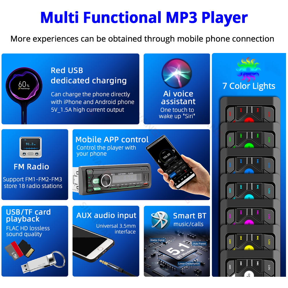 1 din car radio mp3 bluetooth  - Audio Music Player App avis et prix